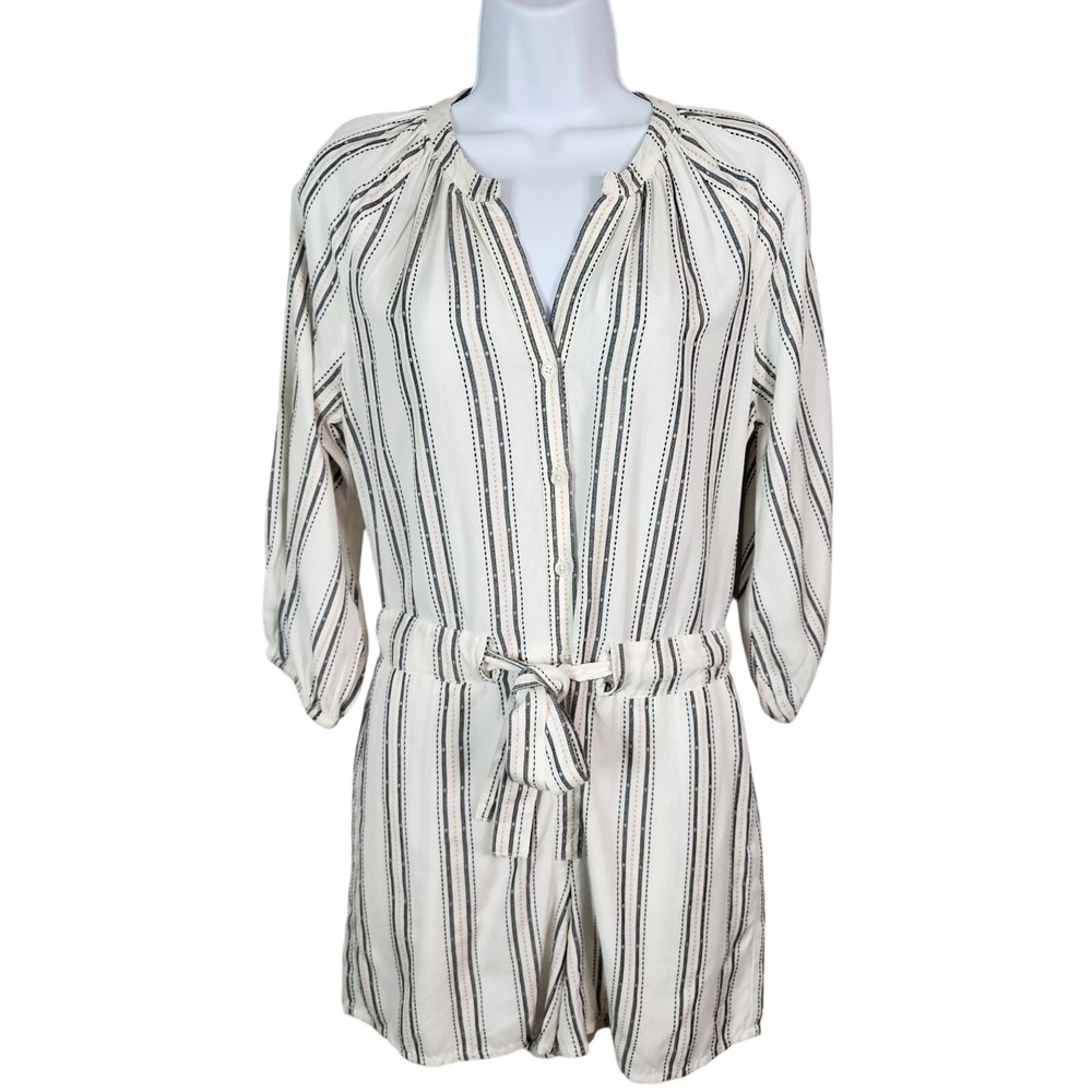 GREYLIN Size XS‎ 100% Viscose Striped Raglan Sleeve Belted Button Front Romper